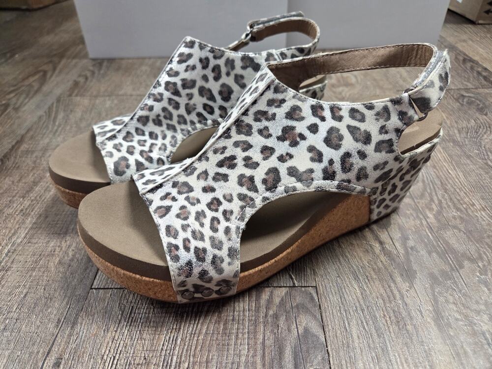 Corky's Carley Metallic Leopard Sandals Animal Print Heels Wedge Shoes Size 10